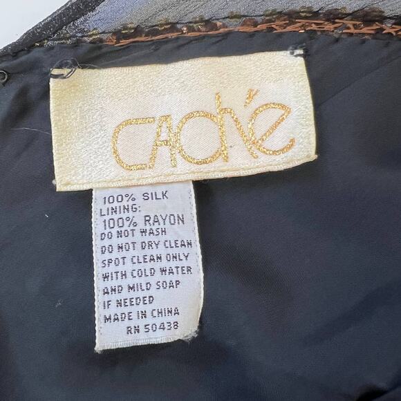 Cache Vintage Silk Fully Beaded Sequin Black Mini Dress Long Sleeve S/M - Picture 10 of 10